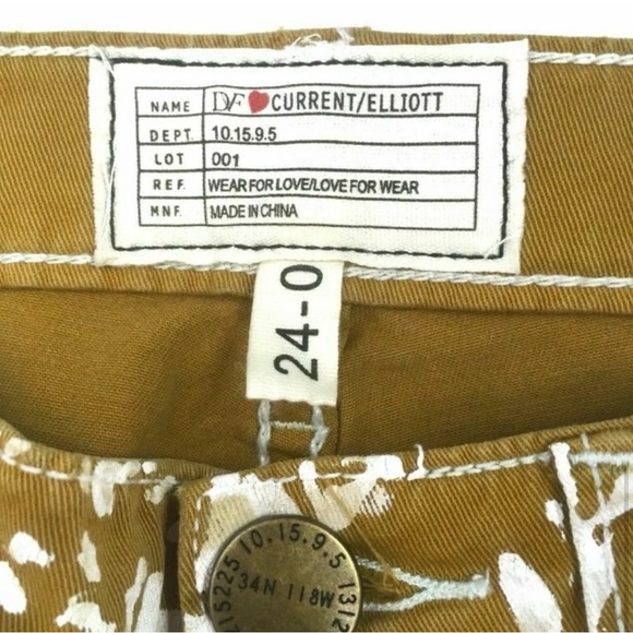 24 CROPPED PATTERNED MUSTARD & WHITE DVF ❤️s Current/Elliott Jeans - Picture 6 of 8